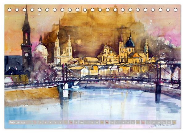 Produktbild: Aquarelle aus der Mozartstadt Salzburg (Tischkalender 2026 DIN A5 quer), CALVENDO Monatskalender