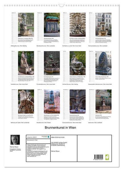Produktbild: Brunnenkunst in Wien (Wandkalender 2026 DIN A2 hoch), CALVENDO Monatskalender