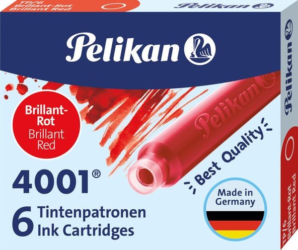 Pelikan Tintenpatronen 4001 Set mit 6 Standard-Patronen, Brillant-Rot