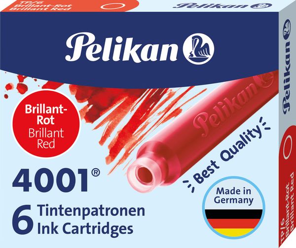 Pelikan Tintenpatronen 4001® Set mit 6 Standard-Patronen, Brillant-Rot