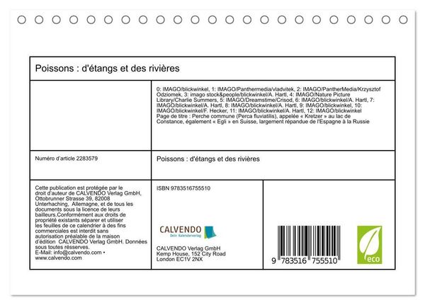 Produktbild: Poissons : d'&eacute;tangs et des rivi&egrave;res (Calendrier de bureau 2027 DIN A5 vertical), CALVENDO calendrier mensuel