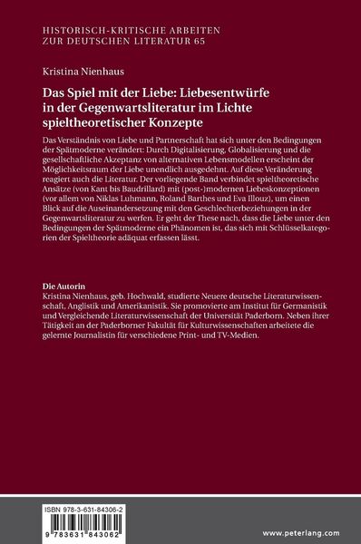 Produktbild: Das Spiel mit der Liebe: Liebesentw&uuml;rfe in der Gegenwartsliteratur im Lichte spieltheoretischer Konzepte