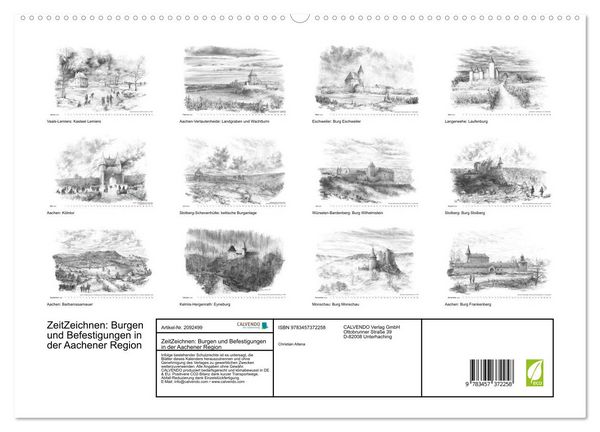 Produktbild: ZeitZeichnen: Burgen und Befestigungen in der Aachener Region (hochwertiger Premium Wandkalender 2026 DIN A2 quer), Kunstdruck in Hochglanz