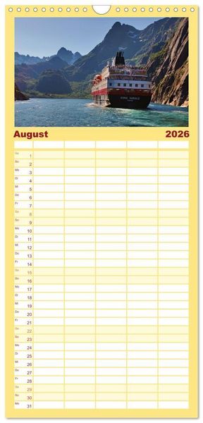 Produktbild: Familienplaner 2026 - Mit Hurtigruten zum Nordkap mit 5 Spalten (Wandkalender, 21 x 45 cm) CALVENDO