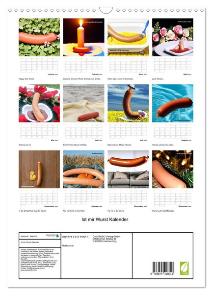 'Ist mir Wurst Kalender (Wandkalender 2024 DIN A3 hoch), CALVENDO 