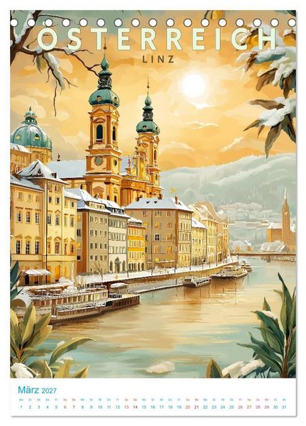 Produktbild: &Ouml;sterreich - Old School Poster Style (Tischkalender 2027 DIN A5 hoch), CALVENDO Monatskalender
