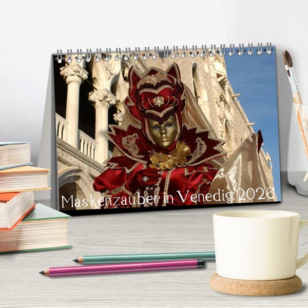 Produktbild: Maskenzauber in Venedig 2026 (Tischkalender 2026 DIN A5 quer), CALVENDO Monatskalender