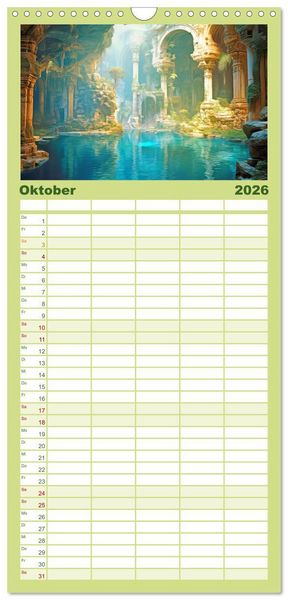 Produktbild: Familienplaner 2026 - Ruinen versunkener Kulturen - Fantasiebilder mit 5 Spalten (Wandkalender, 21 x 45 cm) CALVENDO