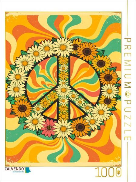 Produktbild: CALVENDO Puzzle Blumiges Friedenszeichen im psychedelischen 70er-Stil | 1000 Teile Lege-Gr&ouml;&szlig;e 64x48cm Foto-Puzzle f&uuml;r gl&uuml;ckliche Stunden