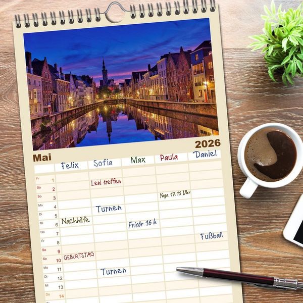 Produktbild: Familienplaner 2026 - Br&uuml;gge und Gent im Zwielicht mit 5 Spalten (Wandkalender, 21 x 45 cm) CALVENDO