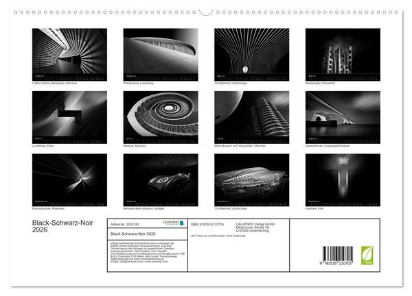 Produktbild: Black-Schwarz-Noir 2026 (hochwertiger Premium Wandkalender 2026 DIN A2 quer), Kunstdruck in Hochglanz