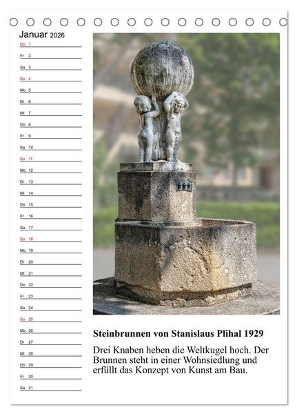 Produktbild: Brunnenkunst in Wien (Tischkalender 2026 DIN A5 hoch), CALVENDO Monatskalender