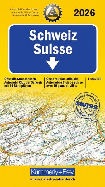 Produktbild: K&uuml;mmerly+Frey Strassenkarte ACS Schweiz 2026 1:275.000