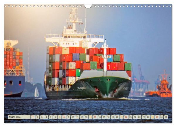 Produktbild: Containerschiffe auf der Elbe (Wandkalender 2026 DIN A3 quer), CALVENDO Monatskalender