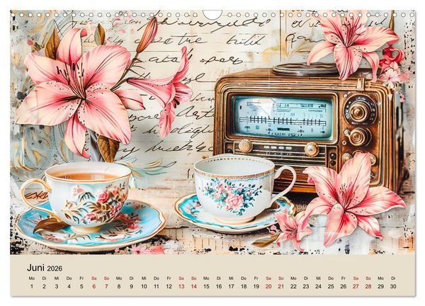 Produktbild: Shabby Chic Romantik - Vintage Tassen, Blumen und nostalgische Briefe (Wandkalender 2026 DIN A3 quer), CALVENDO Monatskalender