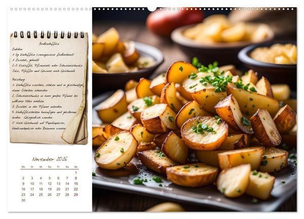 Produktbild: Kartoffelzeit - Zw&ouml;lf klassische KI Kartoffelgerichte mit Rezept (Wandkalender 2026 DIN A2 quer), CALVENDO Monatskalender
