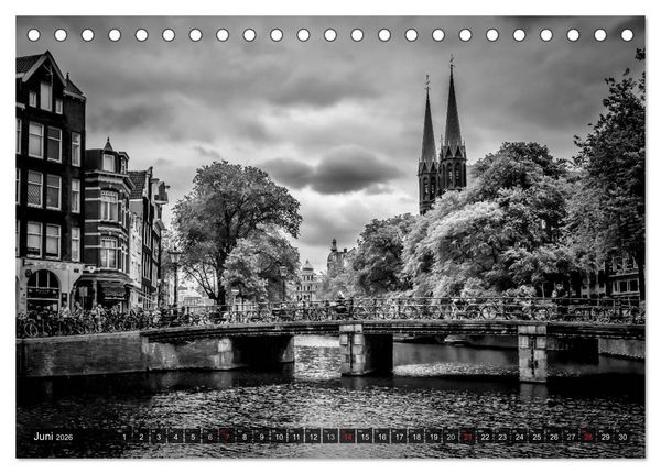 Produktbild: AMSTERDAM Stadtherz in Monochrom (Tischkalender 2026 DIN A5 quer), CALVENDO Monatskalender