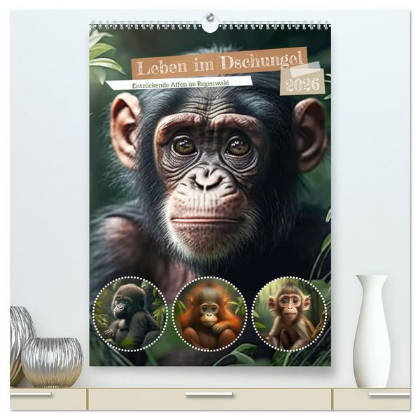 Leben im Dschungel. Entzückende Affen im Regenwald (hochwertiger Premium Wandkalender 2026 DIN A2 hoch), Kunstdruck in Hochglanz