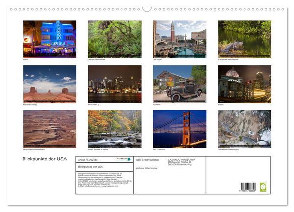 Produktbild: Blickpunkte der USA (Wandkalender 2026 DIN A2 quer), CALVENDO Monatskalender