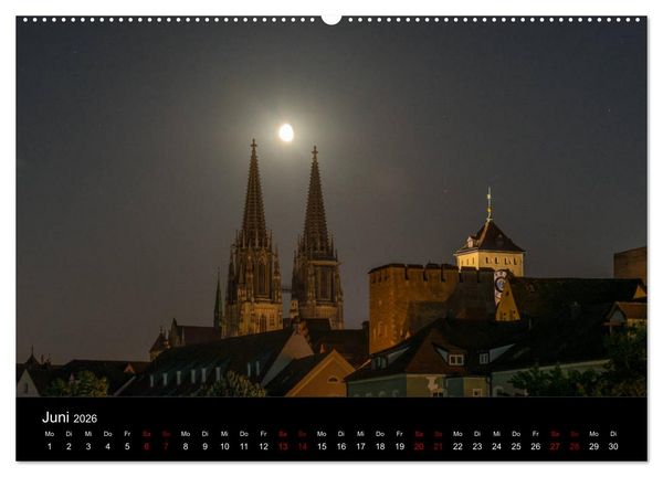 Produktbild: Regensburg bei Nacht (hochwertiger Premium Wandkalender 2026 DIN A2 quer), Kunstdruck in Hochglanz