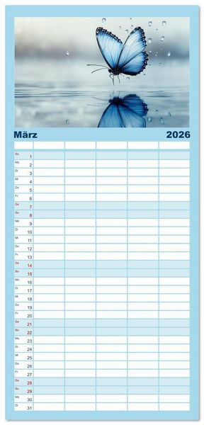 Produktbild: Familienplaner 2026 - Blauer Zauberflug mit 5 Spalten (Wandkalender, 21 x 45 cm) CALVENDO
