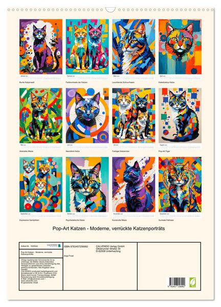 Produktbild: Pop-Art Katzen - Moderne, verr&uuml;ckte Katzenportr&auml;ts (Wandkalender 2026 DIN A2 hoch), CALVENDO Monatskalender