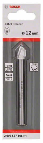 Produktbild: Bosch Accessories 2608587166 Glas- und Fliesenbohrer 12 mm Gesamtl&auml;nge 90 mm Zylinderschaft 1 St.