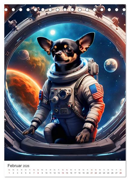 Produktbild: Chihuahua Abenteuer im Weltraum (Tischkalender 2026 DIN A5 hoch), CALVENDO Monatskalender