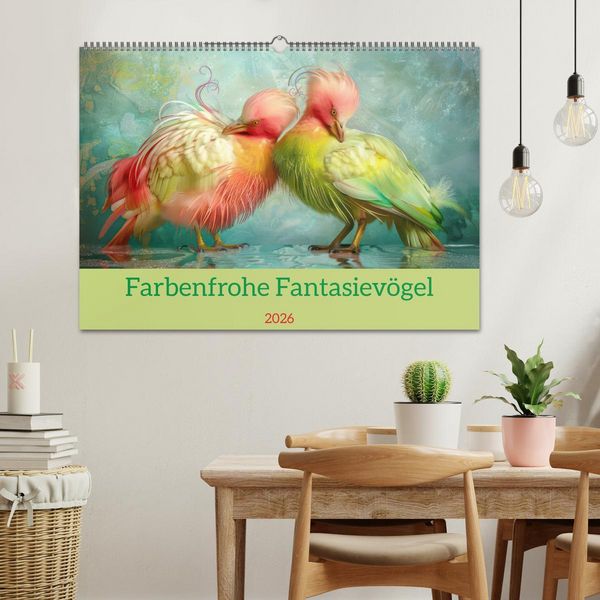 Produktbild: Farbenfrohe Fantasiev&ouml;gel (Wandkalender 2026 DIN A2 quer), CALVENDO Monatskalender