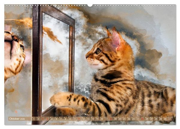 Produktbild: Katzenkalender mausgemalt (hochwertiger Premium Wandkalender 2026 DIN A2 quer), Kunstdruck in Hochglanz