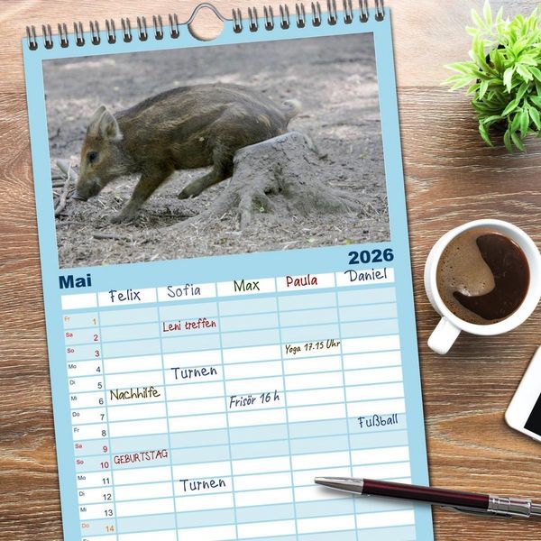 Produktbild: Familienplaner 2026 - Tierische Schweinerei mit 5 Spalten (Wandkalender, 21 x 45 cm) CALVENDO