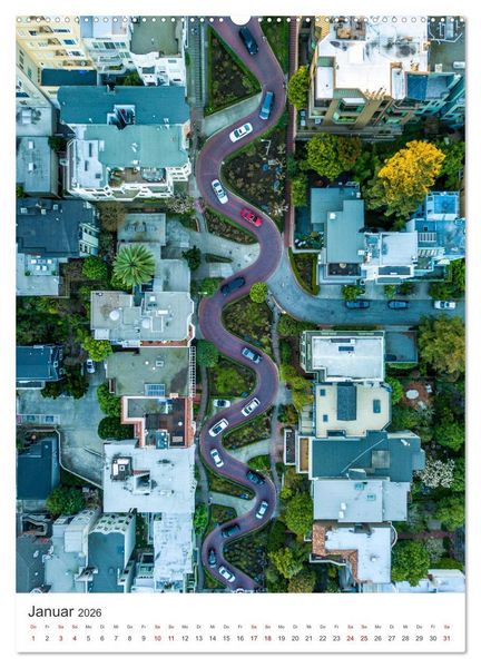 Produktbild: San Francisco - Cable Cars, Golden Gate Bridge und Lombard Street (Wandkalender 2026 DIN A2 hoch), CALVENDO Monatskalender