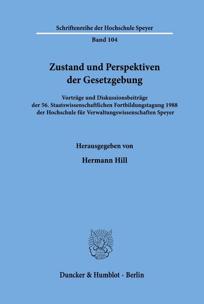 Produktbild: Zustand und Perspektiven der Gesetzgebung.