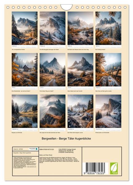 Produktbild: Bergwelten - Berge T&auml;ler Augenblicke (Wandkalender 2026 DIN A4 hoch), CALVENDO Monatskalender