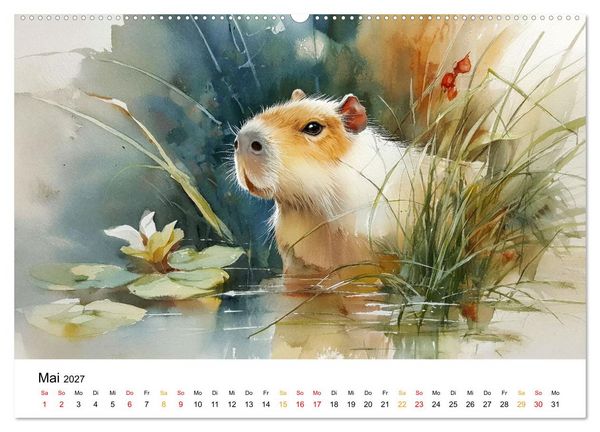 Produktbild: Capybara - die Kunst des gelassenen Daseins (hochwertiger Premium Wandkalender 2027 DIN A2 quer), Kunstdruck in Hochglanz