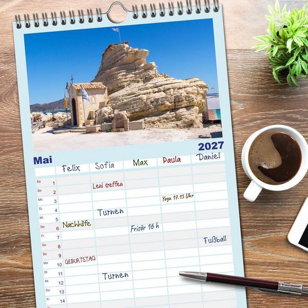 Produktbild: Familienplaner 2027 - Zakynthos - die liebenswerte Insel mit 5 Spalten (Wandkalender, 21 x 45 cm) CALVENDO