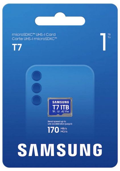 Produktbild: Samsung T7 microSDXC-Karte Retail 1 TB UHS-I U3, A2 Application Performance Class, Class 10, v30 Video Speed Class