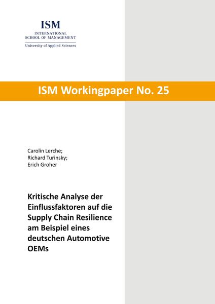 Produktbild: Kritische Analyse der Einflussfaktoren auf die Supply Chain Resilience am Beispiel eines deutschen Automotive OEMs