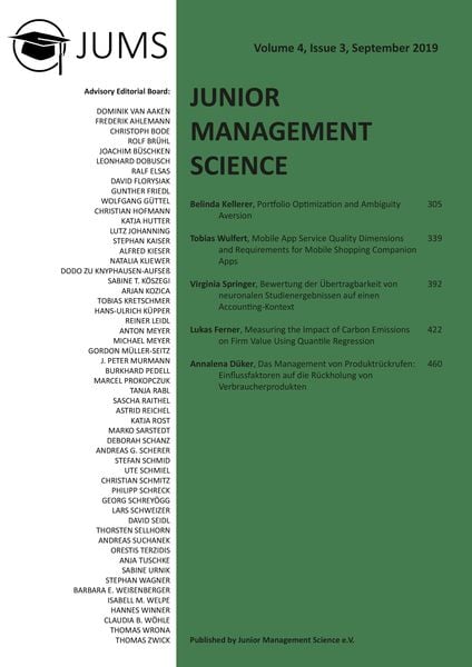 Produktbild: Junior Management Science, Volume 4, Issue 3, September 2019