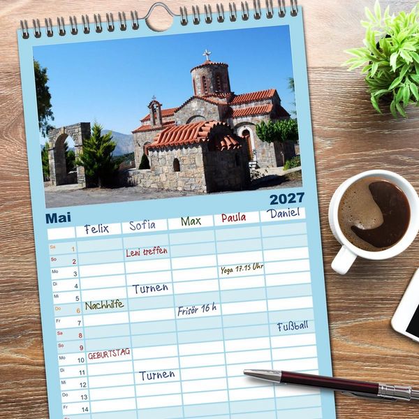 Produktbild: Familienplaner 2027 - Griechenland - Insel Kreta mit 5 Spalten (Wandkalender, 21 x 45 cm) CALVENDO