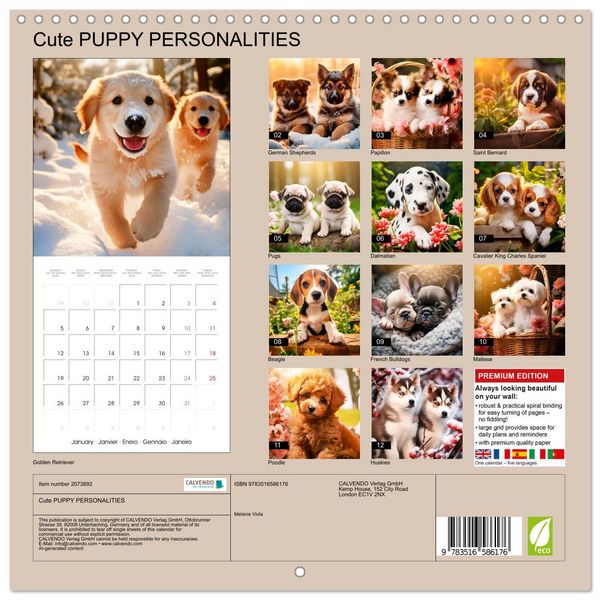 Produktbild: Cute PUPPY PERSONALITIES (Wall Calendar 2026 12 &times; 12 Inch) CALVENDO 12 Month Wall Calendar