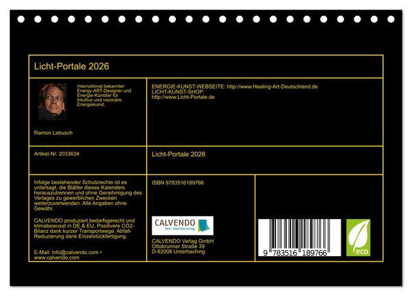 Produktbild: Licht-Portale 2026 (Tischkalender 2026 DIN A5 quer), CALVENDO Monatskalender