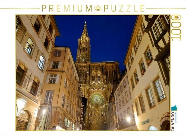 CALVENDO Puzzle Straßburger Münster bei Nacht | 1000 Teile Lege-Größe 64x48cm Foto-Puzzle für glückliche Stunden