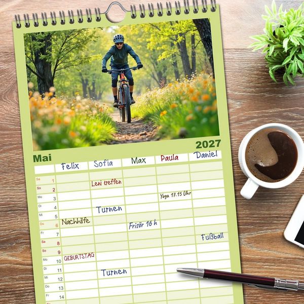 Produktbild: Familienplaner 2027 - Elemental Ride. Mountainbike-Action durch Schnee, Matsch, Sonne und Laub mit 5 Spalten (Wandkalender, 21 x 45 cm) CALVENDO