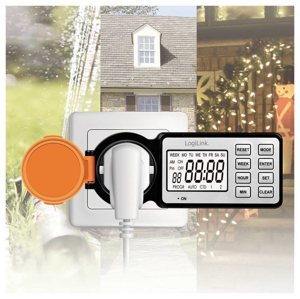 Produktbild: LogiLink ET0016 Zeitschaltuhr digital IP44 Countdown-Funktion, EIN/AUS-Programm, Timer-Funktion