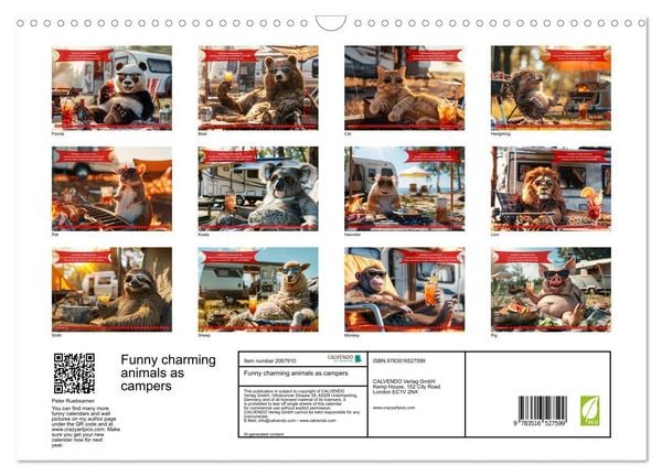 Produktbild: Funny charming animals as campers (Wall Calendar 2026 DIN A3 landscape), CALVENDO 12 Month Wall Calendar
