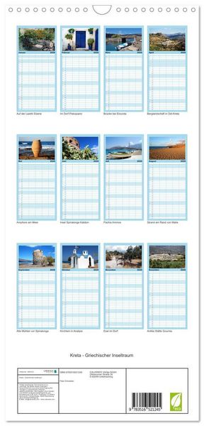 Produktbild: Familienplaner 2026 - Kreta - Griechischer Inseltraum mit 5 Spalten (Wandkalender, 21 x 45 cm) CALVENDO