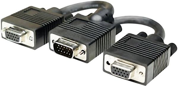 Manhattan VGA Y-Kabel VGA 15pol. Stecker, VGA 15pol. Buchse, VGA 15pol. Buchse 0.15 m Schwarz 304559 schraubbar VGA-Kabe