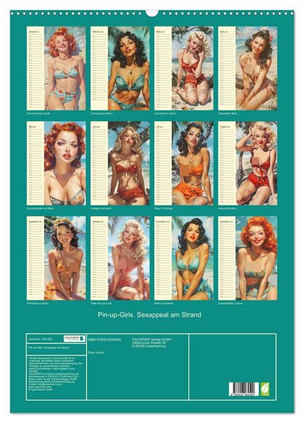 Produktbild: Pin-up-Girls. Sexappeal am Strand (Wandkalender 2026 DIN A2 hoch), CALVENDO Monatskalender