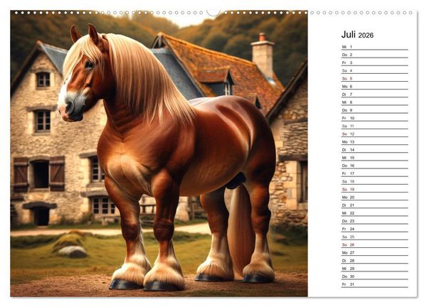 Produktbild: Kaltbl&uuml;ter - Die majest&auml;tische Kraft und Sch&ouml;nheit der Kaltblutpferde (hochwertiger Premium Wandkalender 2026 DIN A2 quer), Kunstdruck in Hochglanz